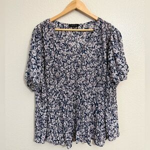 1. State Floral Pleated Short Sleeve Top